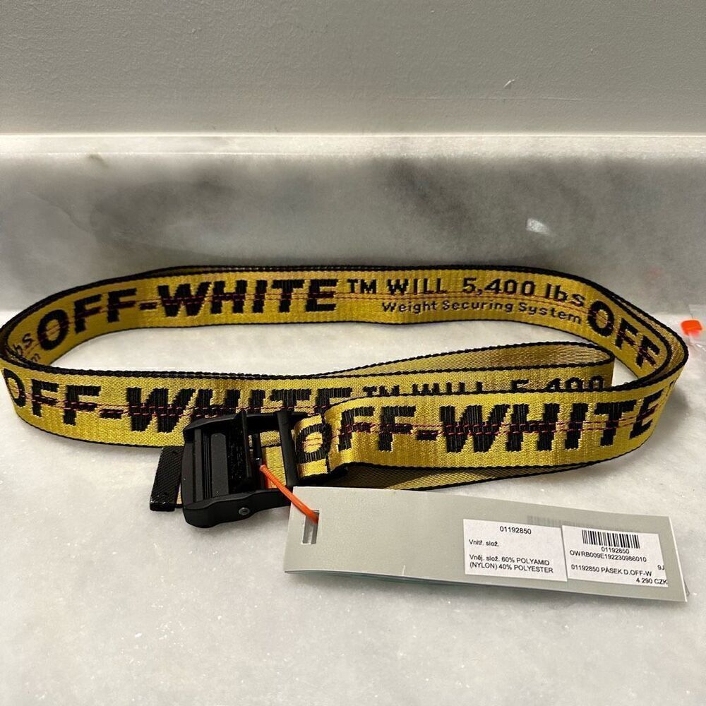 NWT Off-White Nylon Blend Classic Buckle Yellow Black Industrial Belt One Size